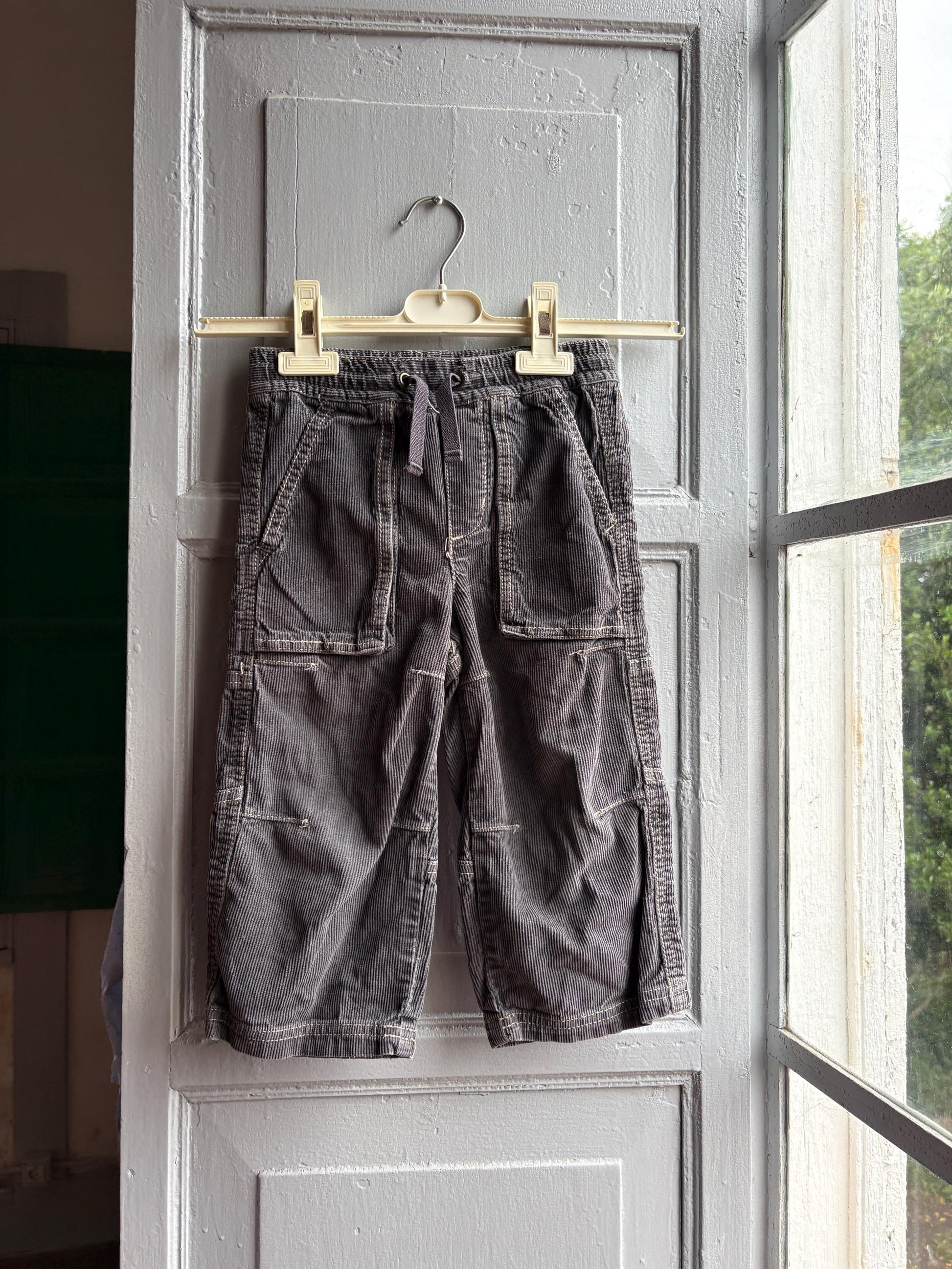 Mini Boden Kids Corduroy Pants, Grey Cotton Trousers, Utility Pants, Sustainable fashuon, Boys Age 3