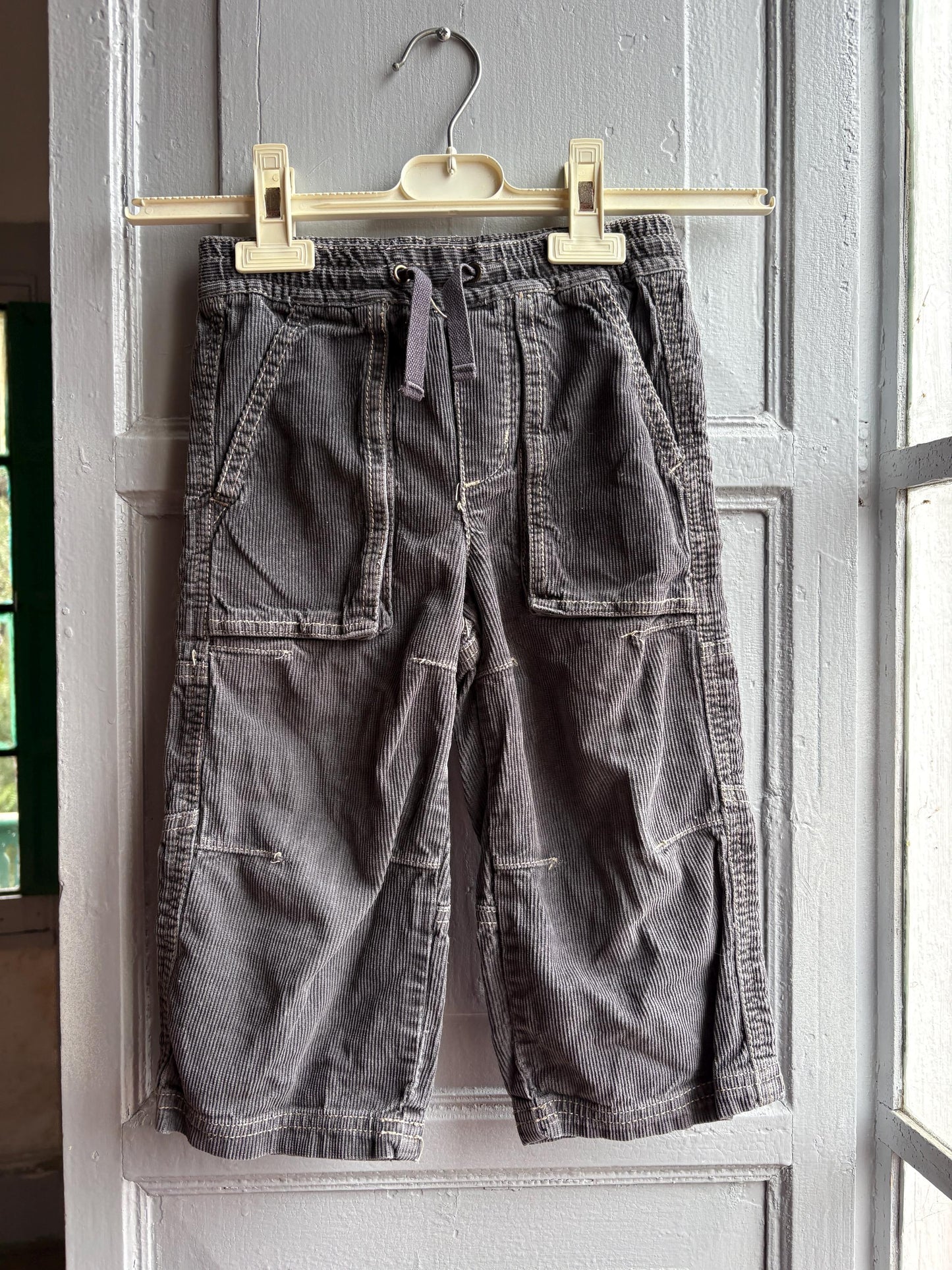Mini Boden Kids Corduroy Pants, Grey Cotton Trousers, Utility Pants, Sustainable fashuon, Boys Age 3