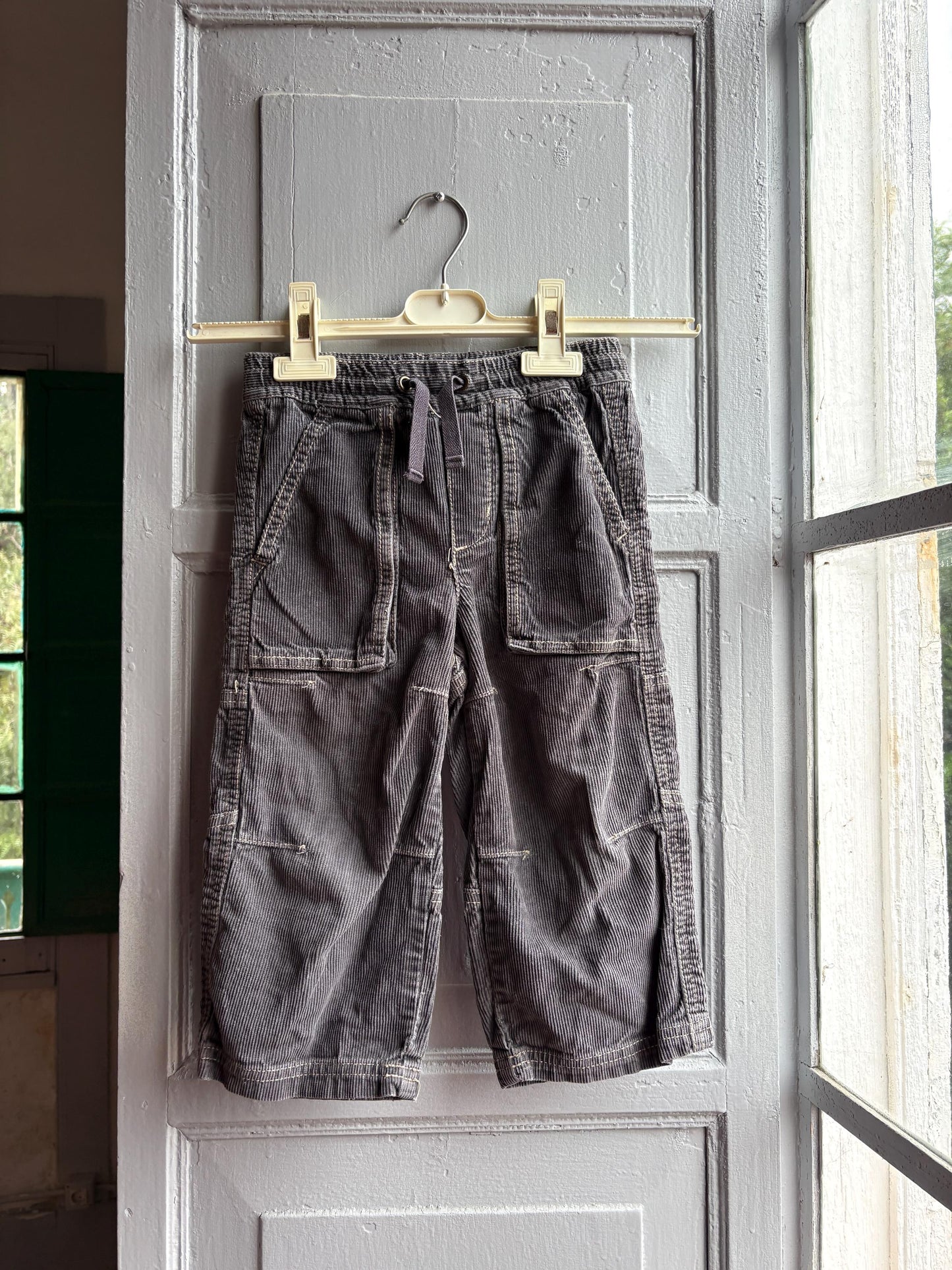 Mini Boden Kids Corduroy Pants, Grey Cotton Trousers, Utility Pants, Sustainable fashuon, Boys Age 3