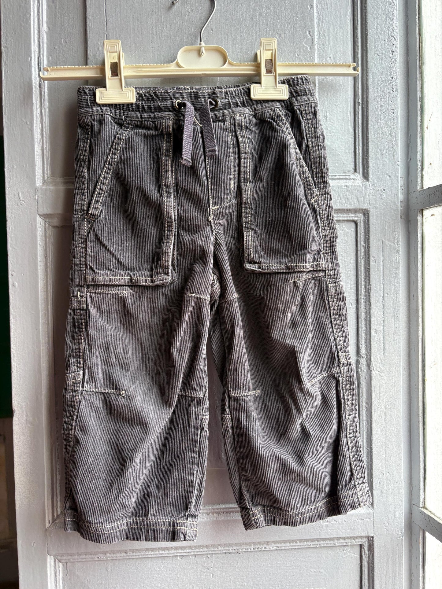 Mini Boden Kids Corduroy Pants, Grey Cotton Trousers, Utility Pants, Sustainable fashuon, Boys Age 3
