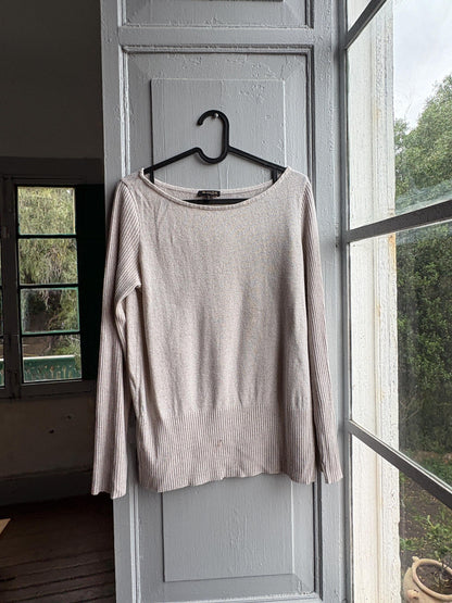 Massimo Dutti Knit Top, Linen long sleeve shirt, Sweater Minimalist off white Women essential, Size Medium