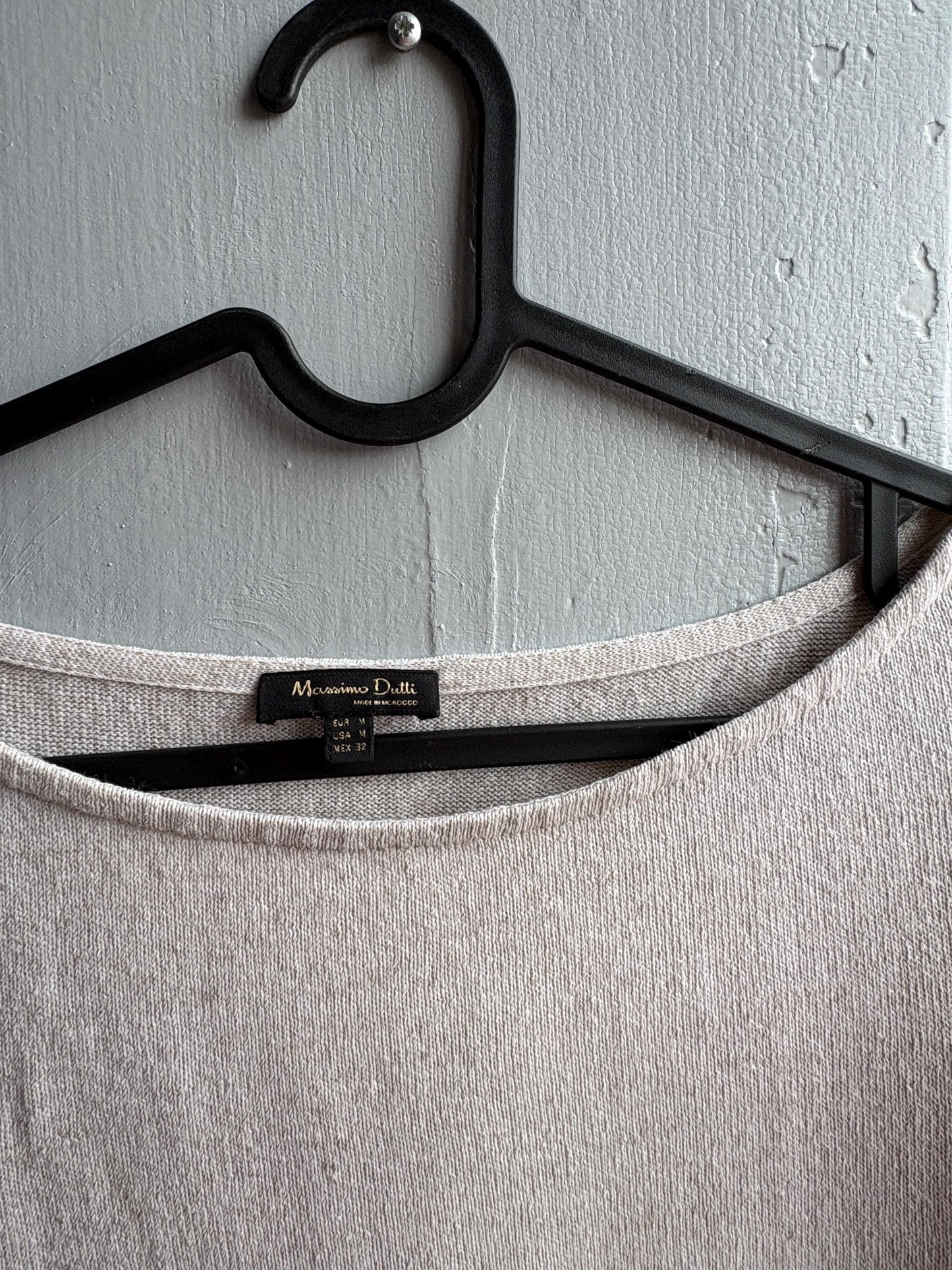 Massimo Dutti Knit Top, Linen long sleeve shirt, Sweater Minimalist off white Women essential, Size Medium
