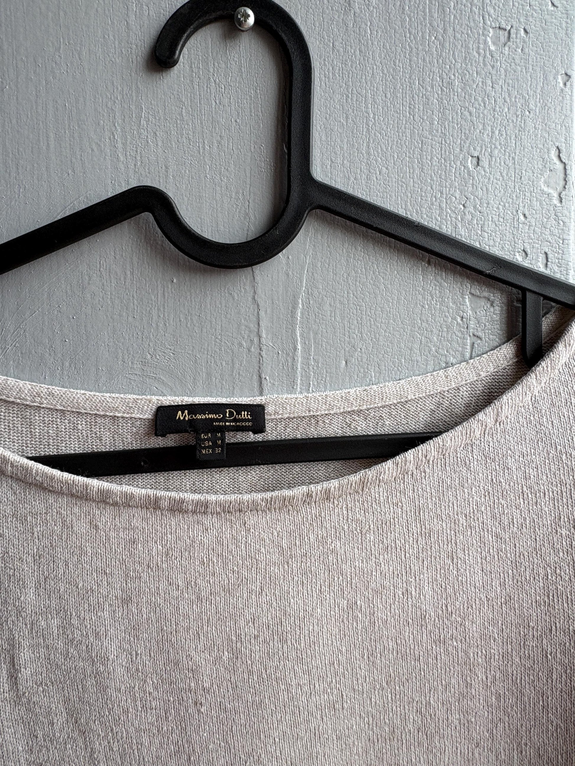 Massimo Dutti Knit Top, Linen long sleeve shirt, Sweater Minimalist off white Women essential, Size Medium