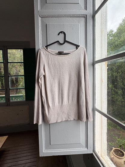 Massimo Dutti Knit Top, Linen long sleeve shirt, Sweater Minimalist off white Women essential, Size Medium