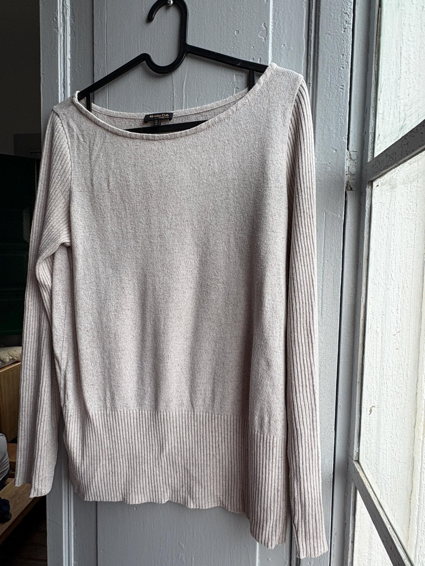 Massimo Dutti Knit Top, Linen long sleeve shirt, Sweater Minimalist off white Women essential, Size Medium