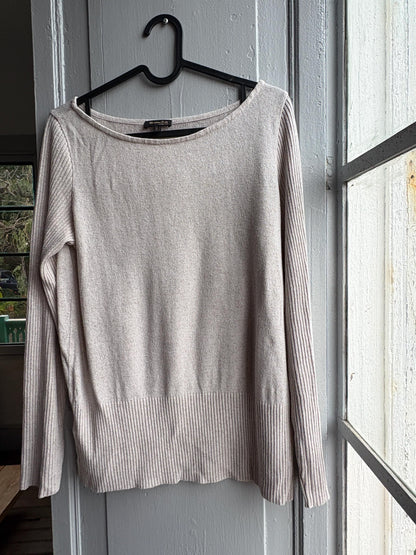 Massimo Dutti Knit Top, Linen long sleeve shirt, Sweater Minimalist off white Women essential, Size Medium
