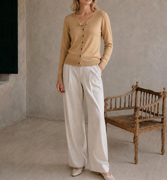 Luxe Beige Lyocell Cotton Summer Cardigan