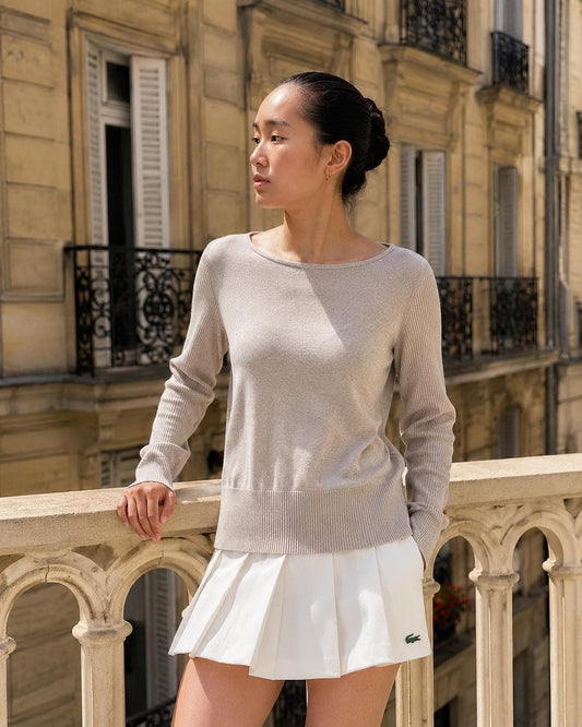 Massimo Dutti Knit Top, Linen long sleeve shirt, Sweater Minimalist off white Women essential, Size Medium