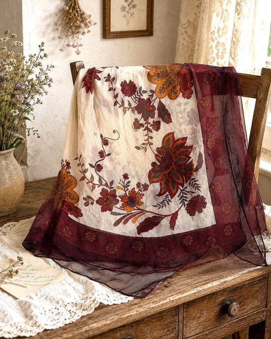 Romantic Floral Sheer Square Scarf