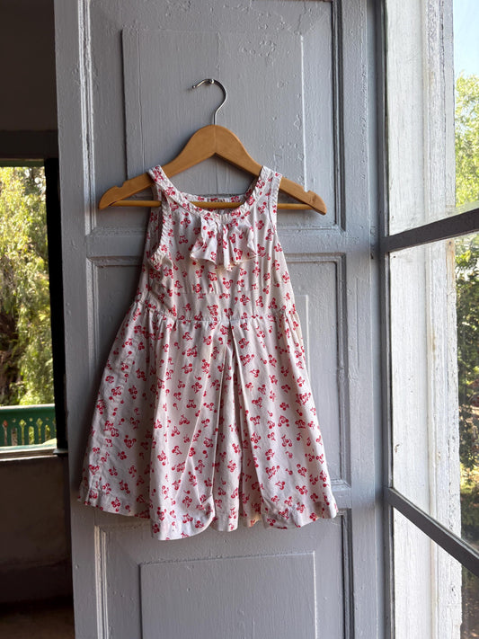 Vintage Cherry Print Cotton Dress for Girls