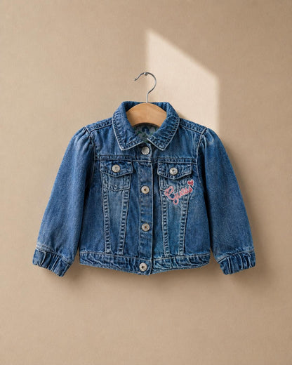Guess Baby Denim Jacket - Blue Embroidered Cotton