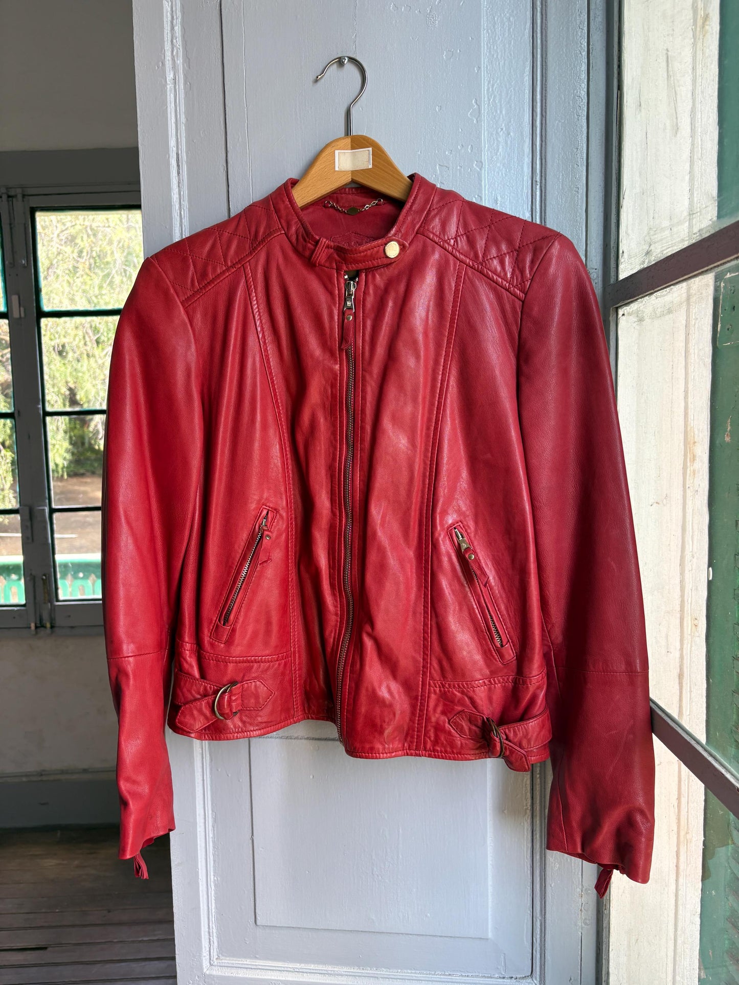 Red Lamb Leather Biker Jacket — additional view 14