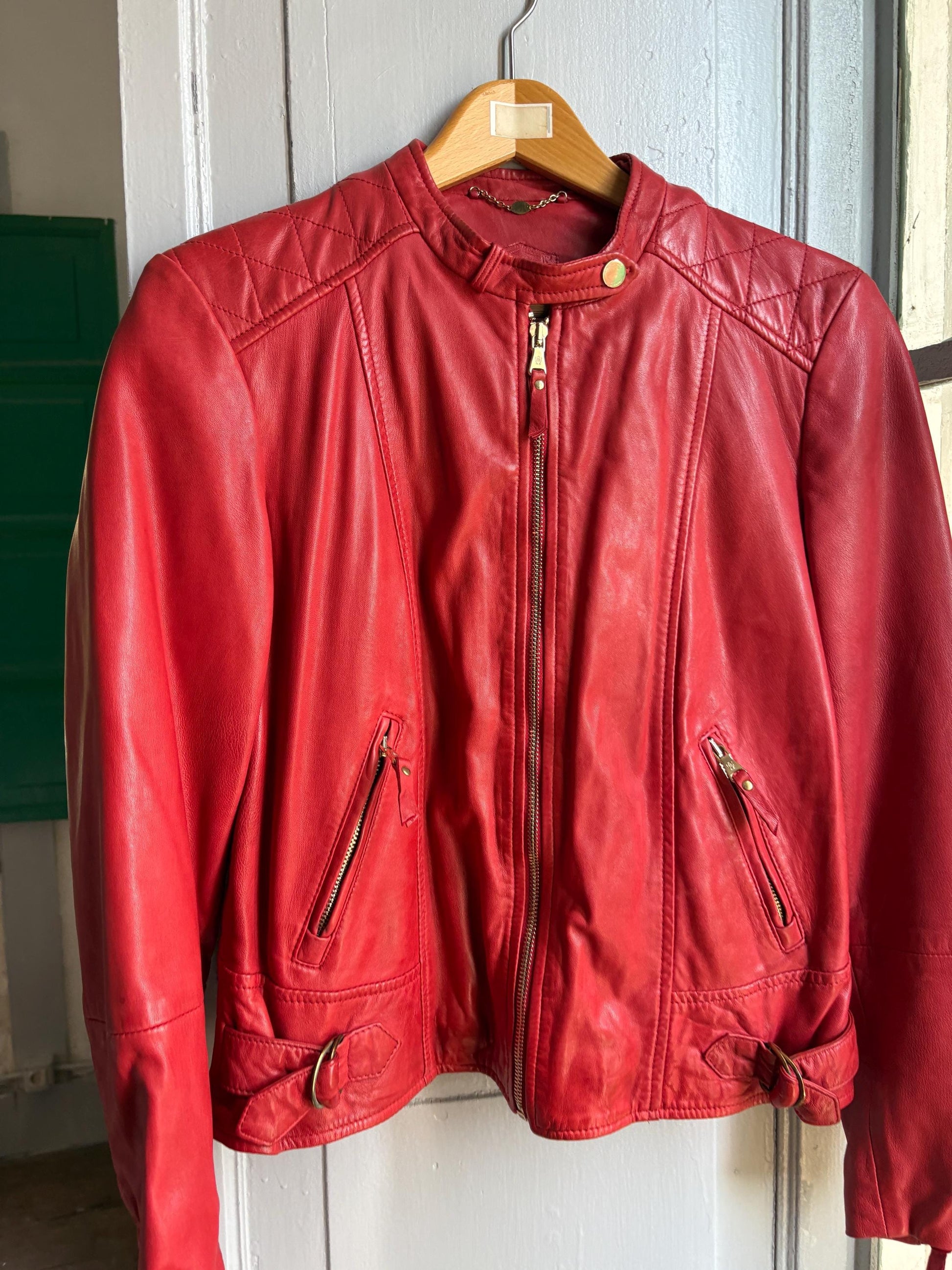 Red Lamb Leather Biker Jacket — additional view 8