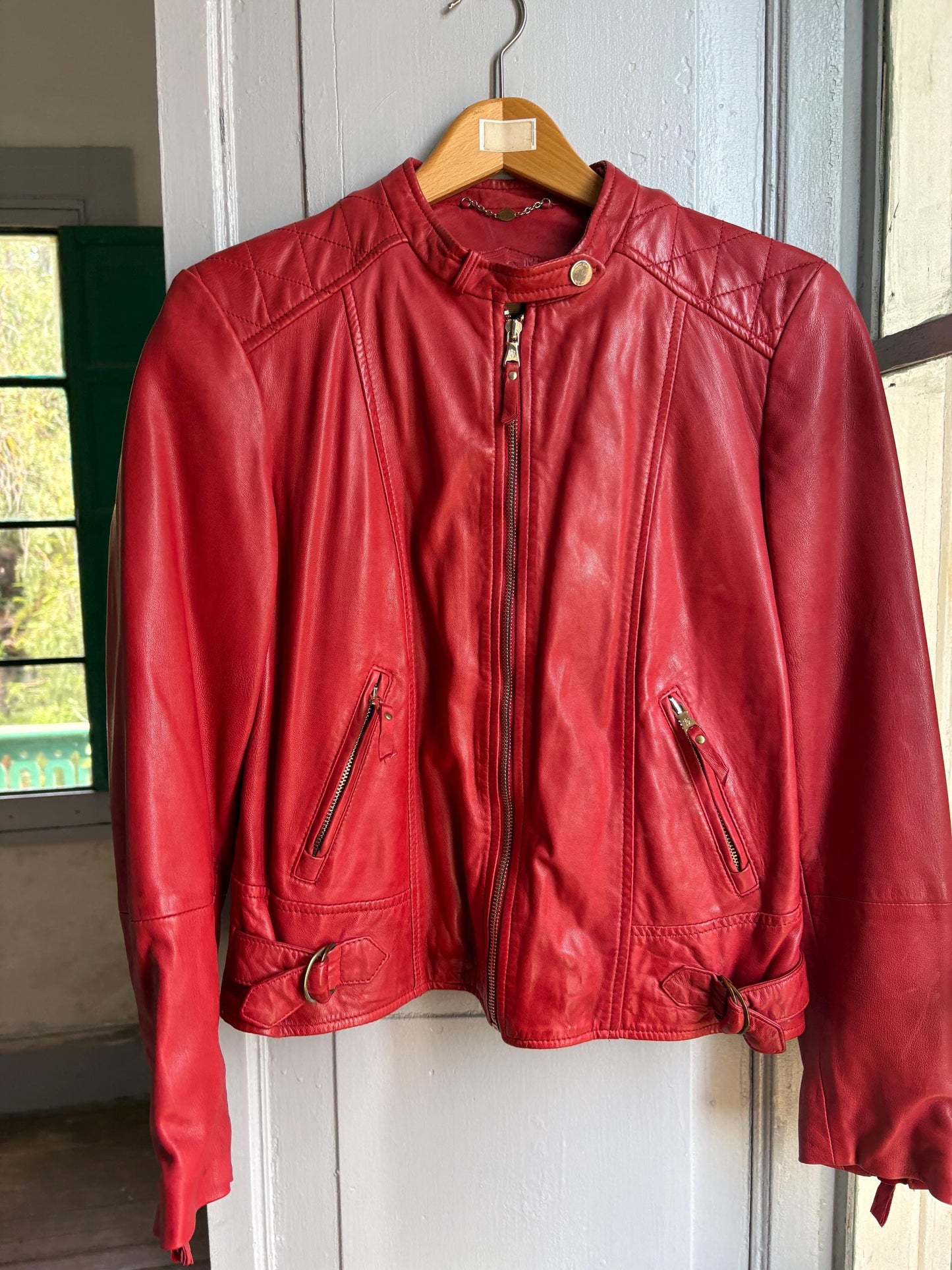 Red Lamb Leather Biker Jacket — additional view 5