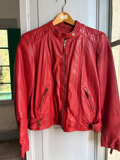 Red Lamb Leather Biker Jacket — additional view 5