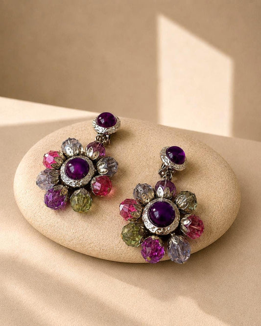Vintage Floral Beaded Dangle Earrings