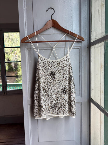 Floral Beaded Sequin Camisole Top — detail