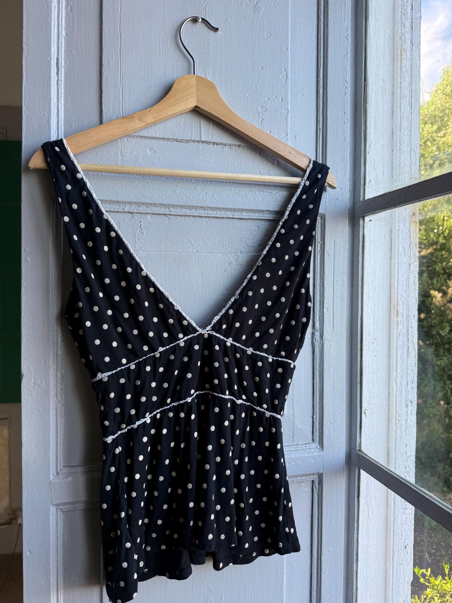 Polka Dot Deep V Tank Top — back view