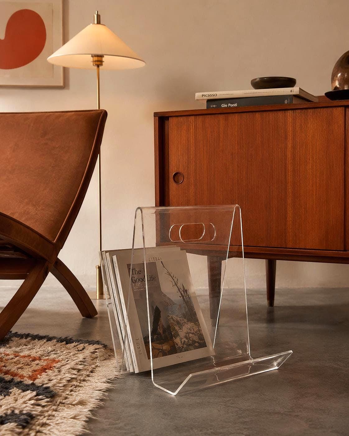 Minimalist Acrylic Magazine Holder With Circular Handle