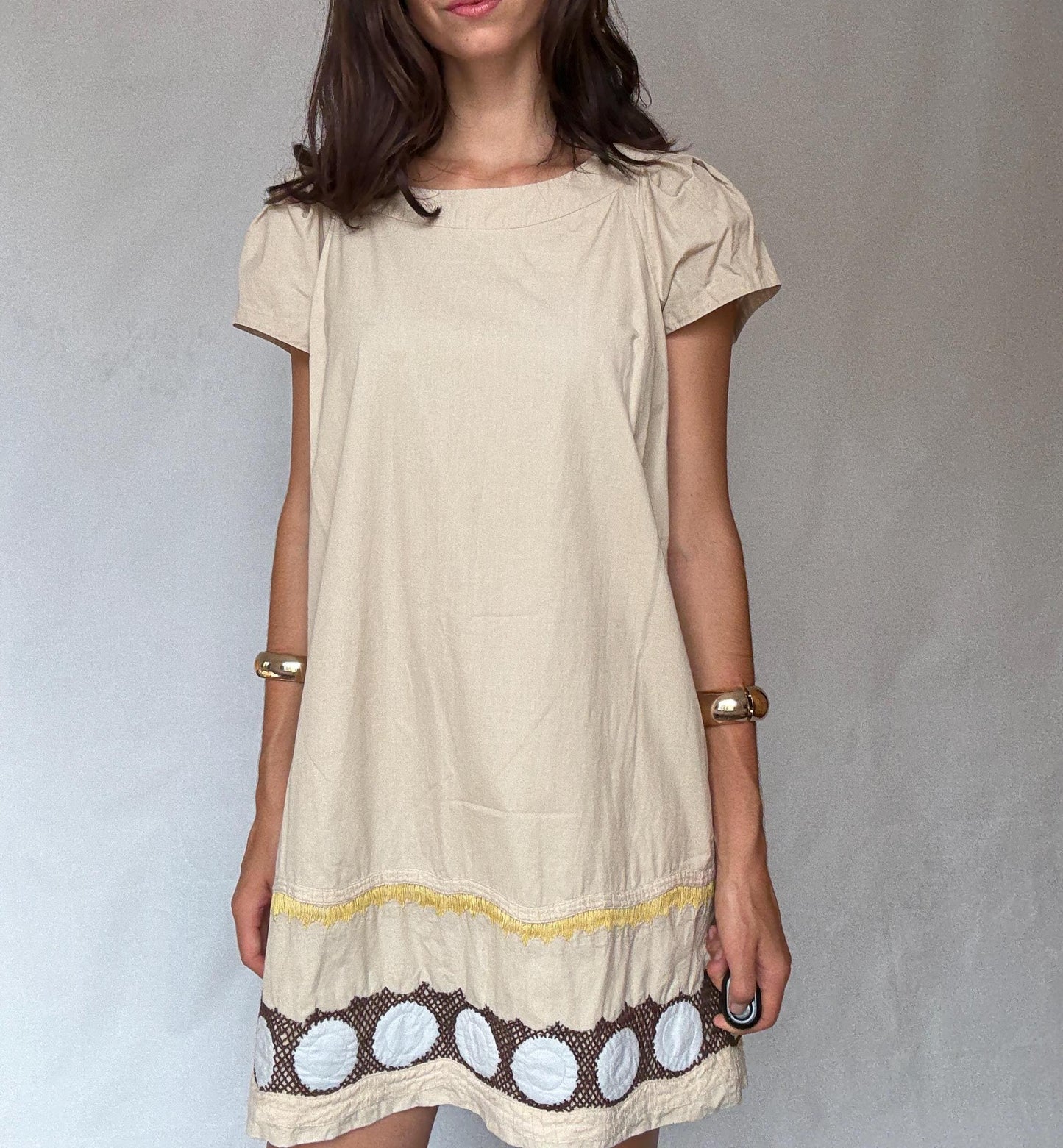 Hoss Intropia Cotton-Silk Beige Mini Dress — back view