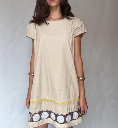 Hoss Intropia Cotton-Silk Beige Mini Dress — back view