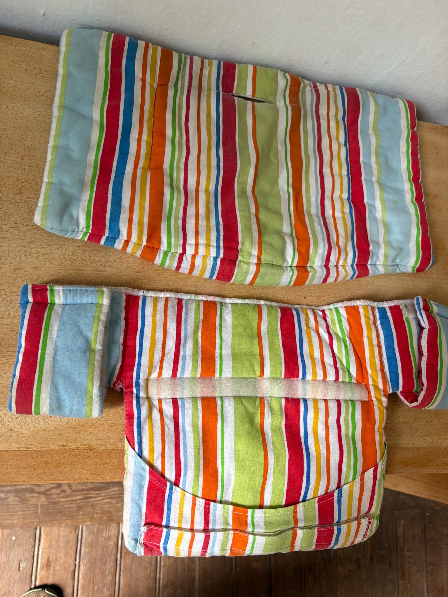 Stokke chair cushioning, striped, vibrant colors, baby carrier accessory