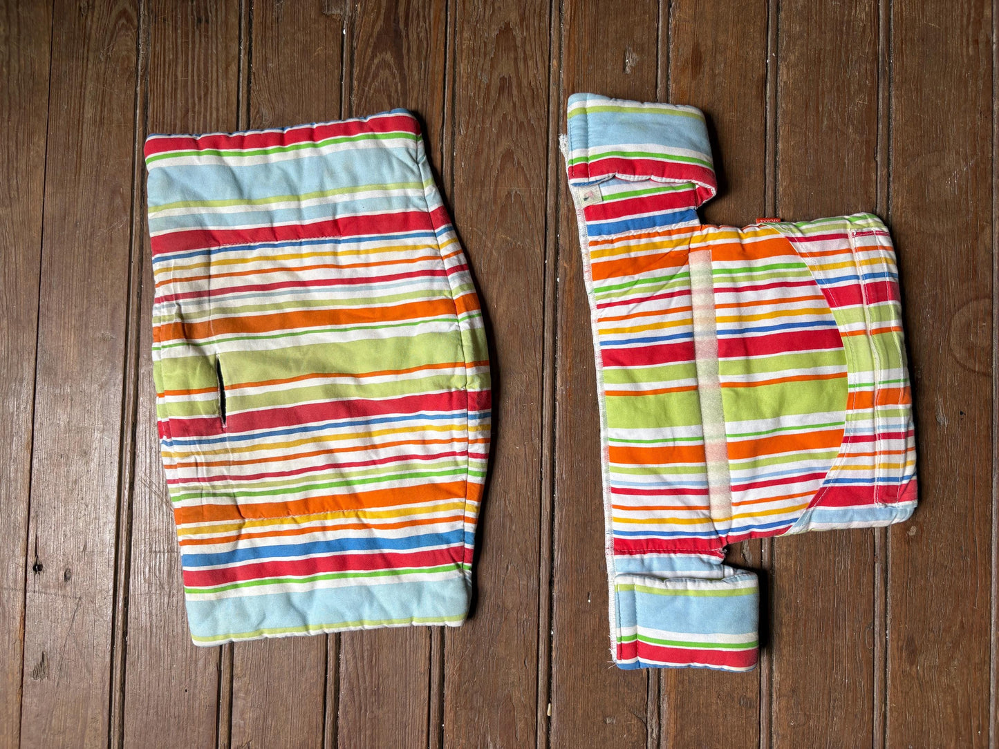 Stokke chair cushioning, striped, vibrant colors, baby carrier accessory
