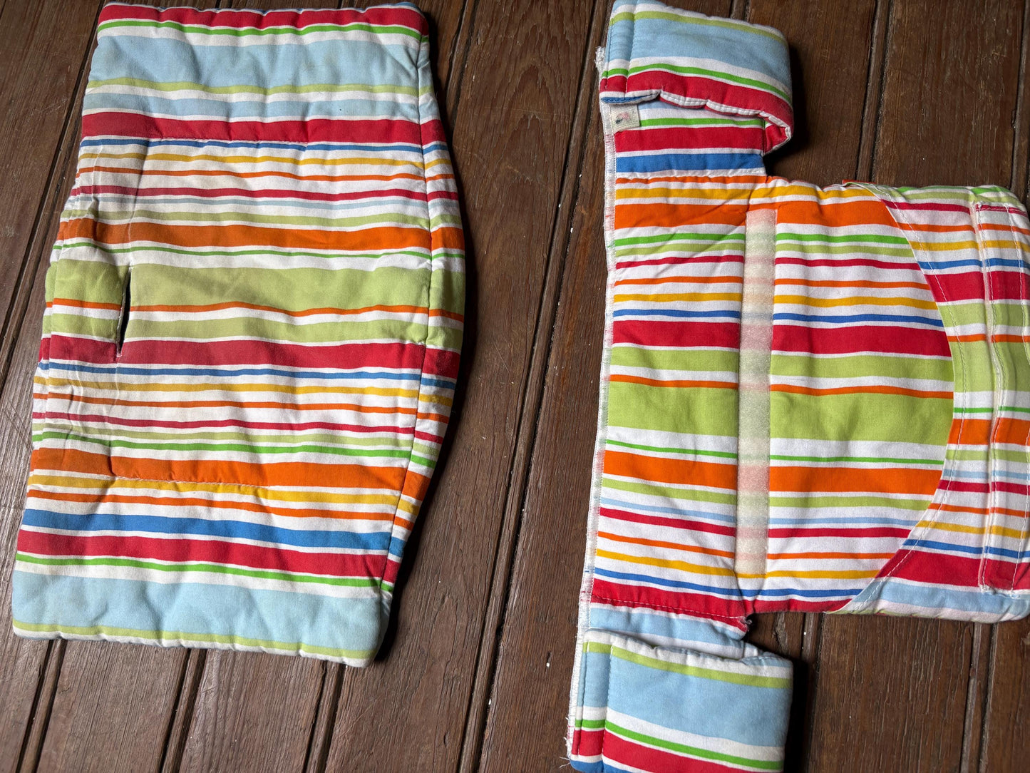 Stokke chair cushioning, striped, vibrant colors, baby carrier accessory