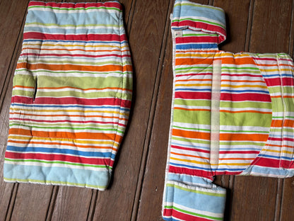 Stokke chair cushioning, striped, vibrant colors, baby carrier accessory