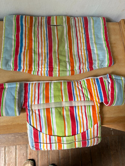Stokke chair cushioning, striped, vibrant colors, baby carrier accessory
