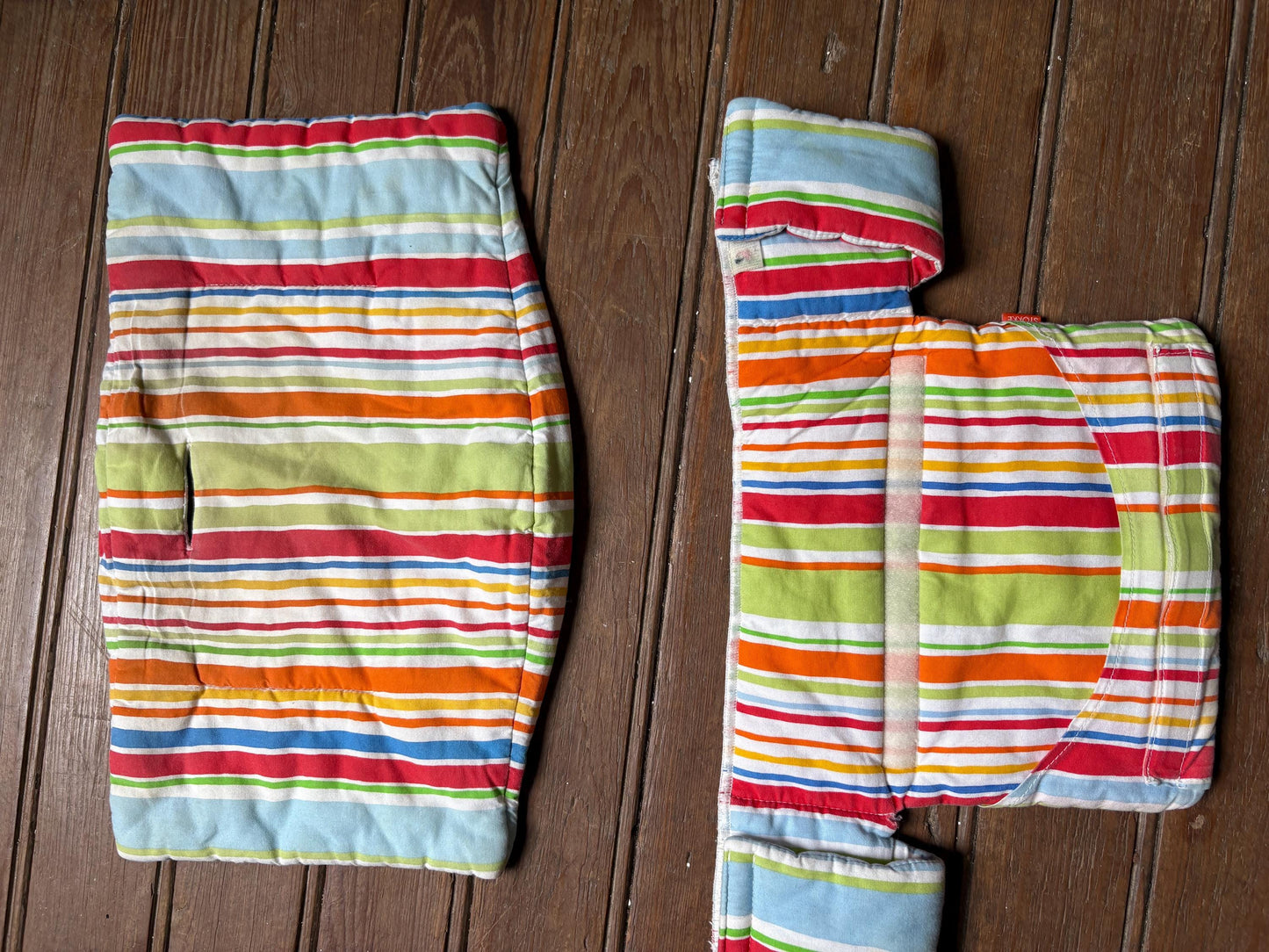 Stokke chair cushioning, striped, vibrant colors, baby carrier accessory