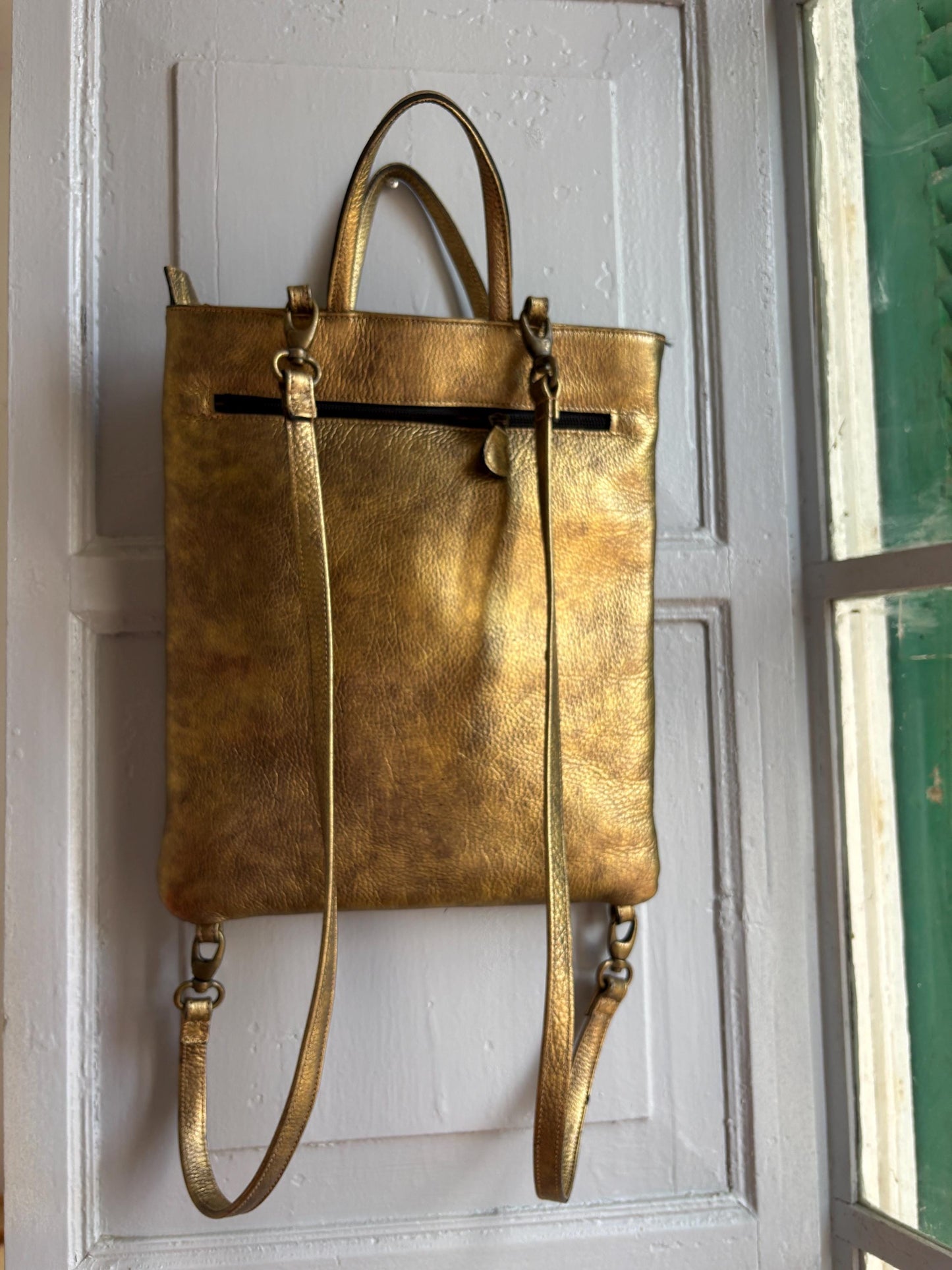 Gold Leather Metallic Convertible Backpack — additional view 9