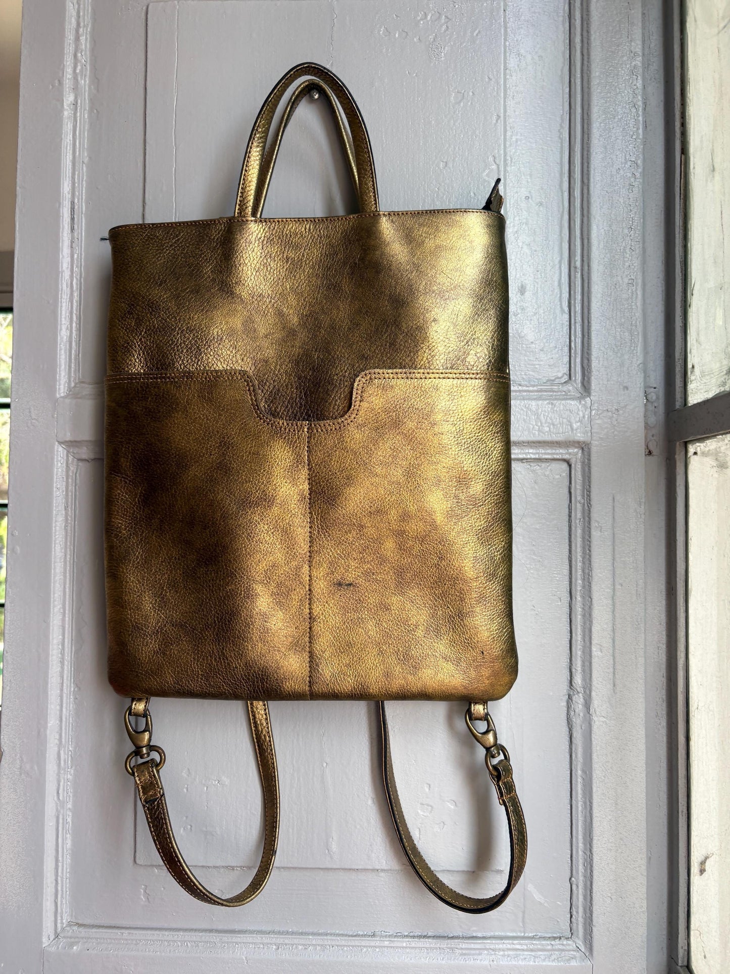 Gold Leather Metallic Convertible Backpack — additional view 7