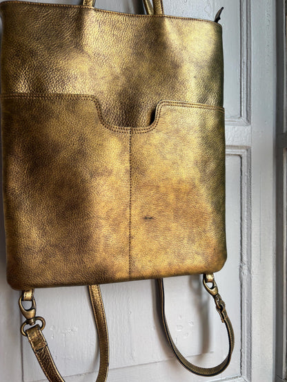 Gold Leather Metallic Convertible Backpack — additional view 8