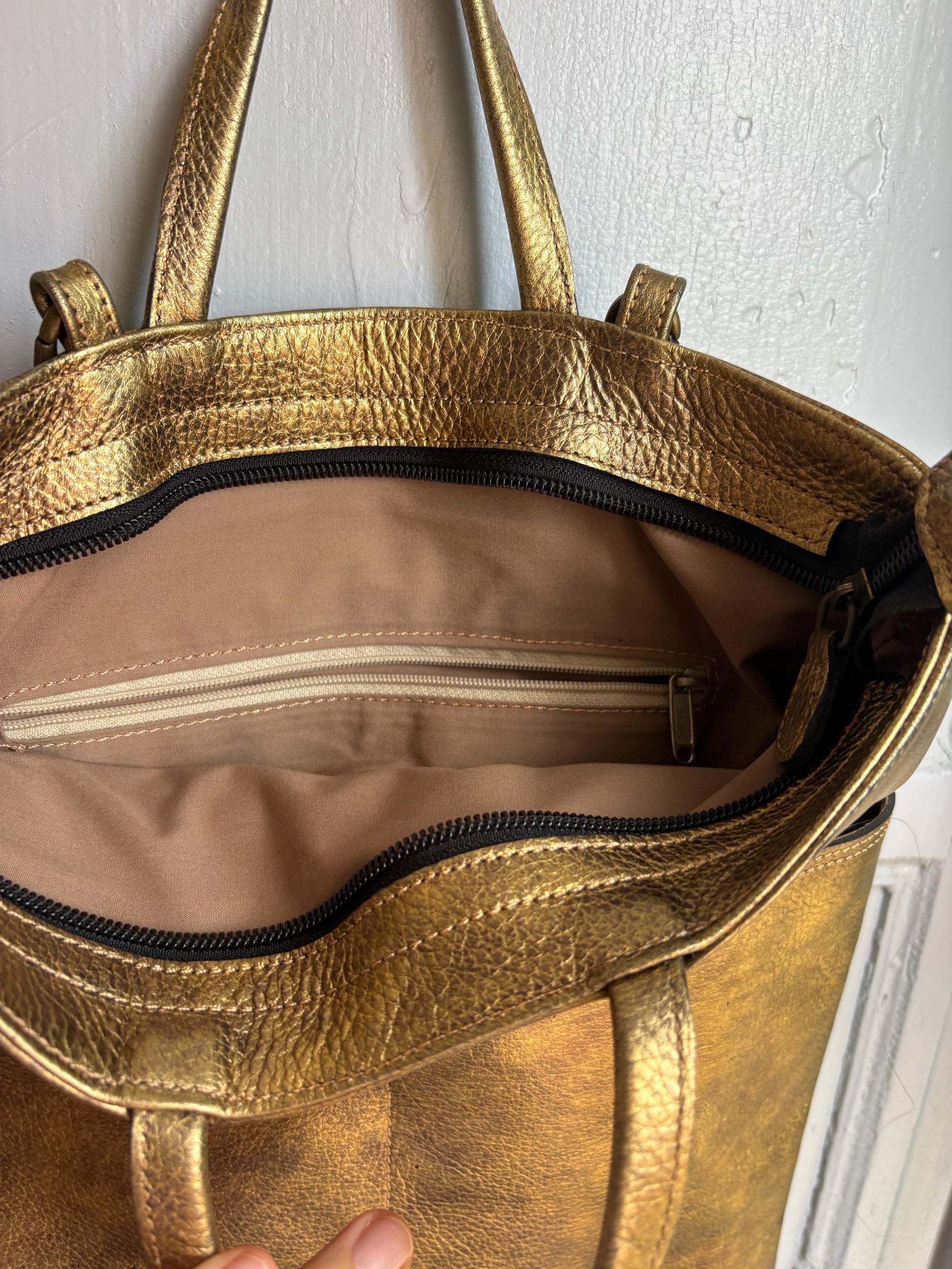 Gold Leather Metallic Convertible Backpack — additional view 11