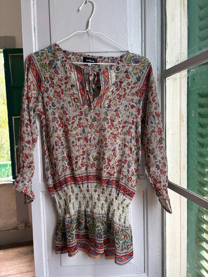 Boho Festival Tunic, Paisley Floral Beach Cover Up, Sheer Summer Blouse, Hippie Ibiza Top, Size S