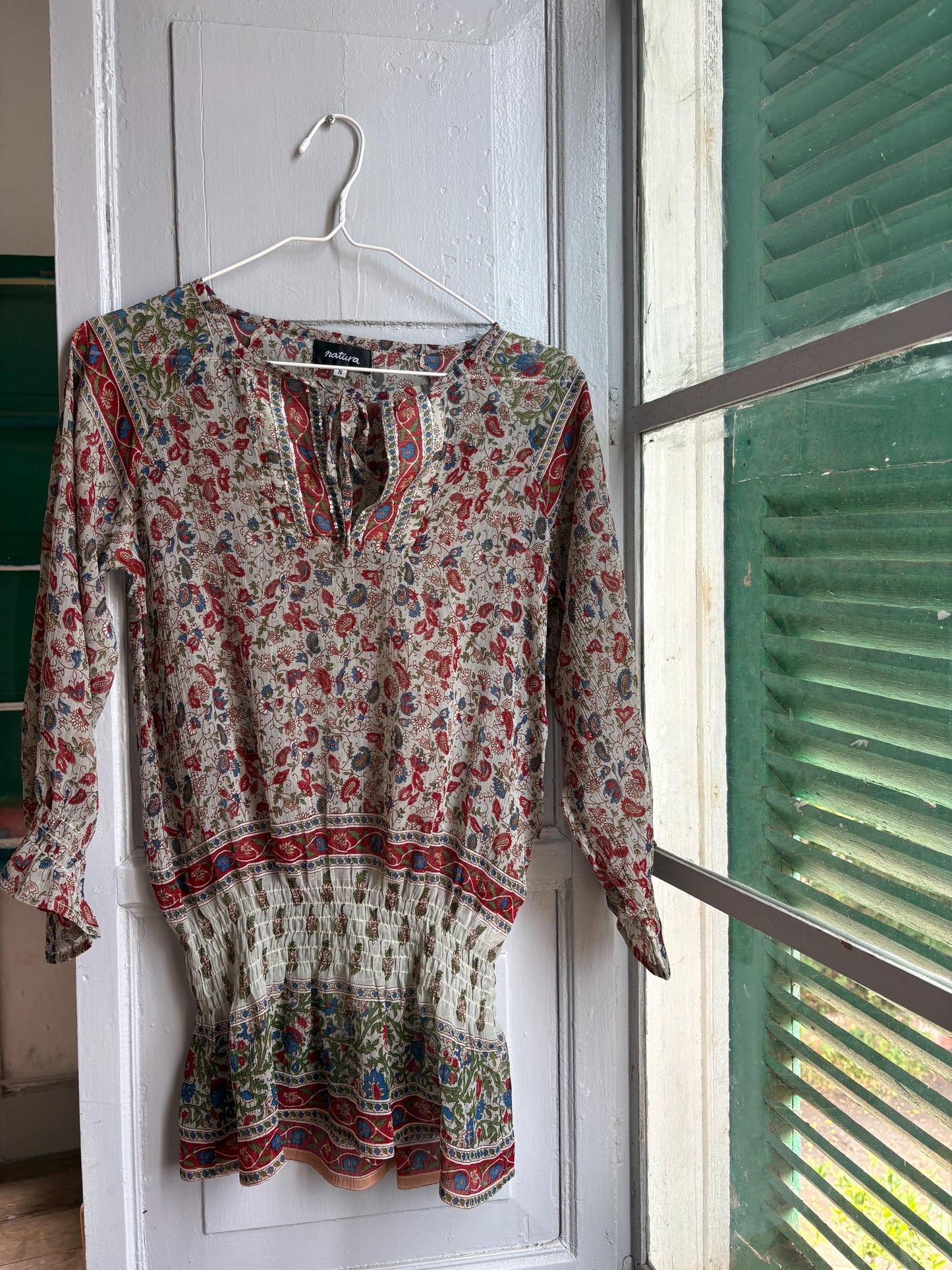 Boho Festival Tunic, Paisley Floral Beach Cover Up, Sheer Summer Blouse, Hippie Ibiza Top, Size S