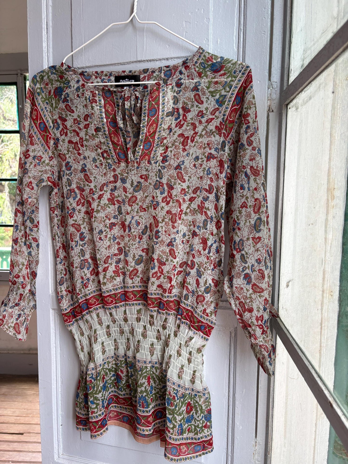 Boho Festival Tunic, Paisley Floral Beach Cover Up, Sheer Summer Blouse, Hippie Ibiza Top, Size S