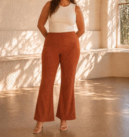 Vintage Burnt Orange Glitter Flared Pants