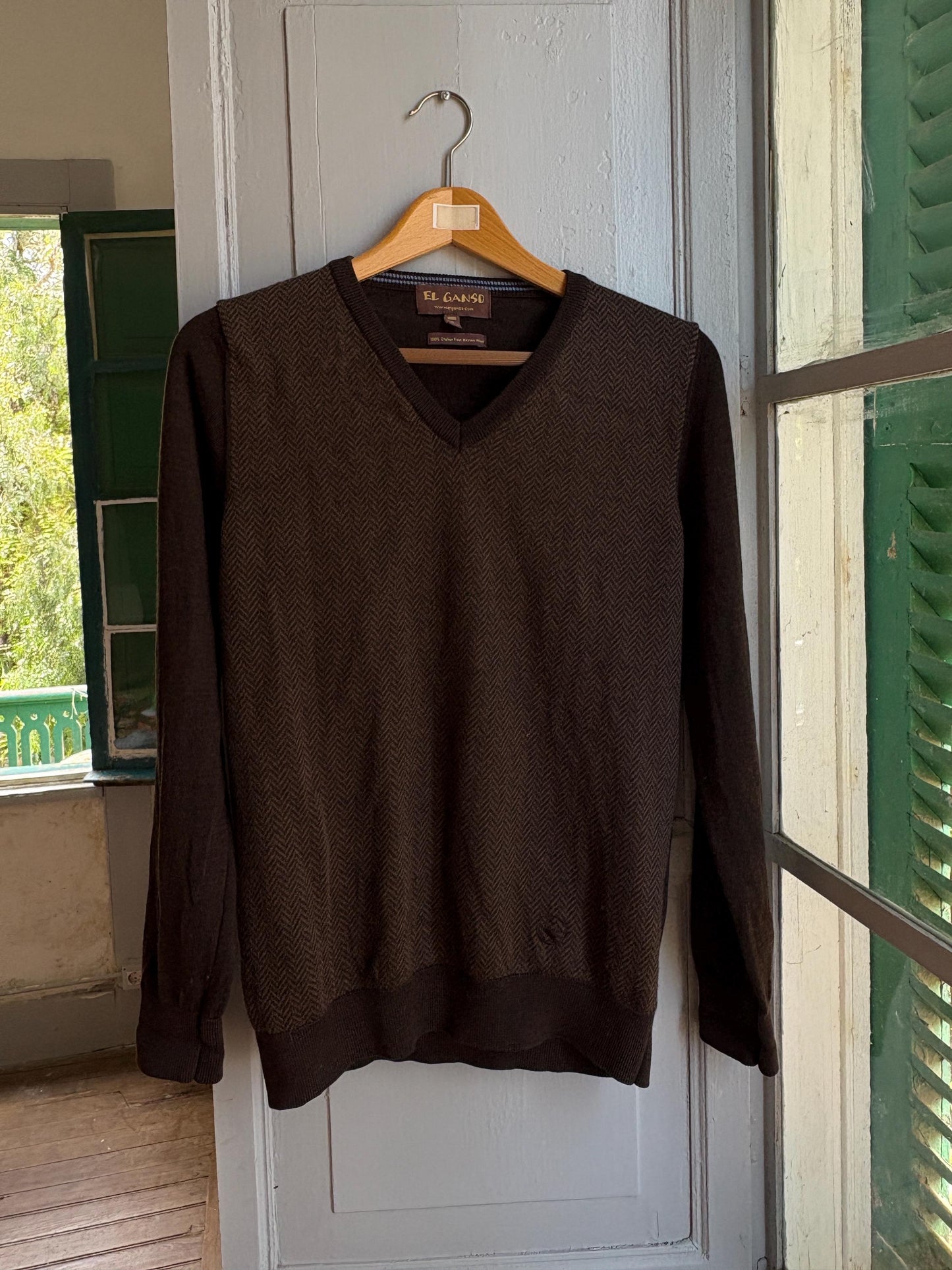 Merino Wool men Jumper, Brown V Neck Sweater, Italian Fine Merino Wool Preppy Old Money Luxury Knit, Winter Pullover