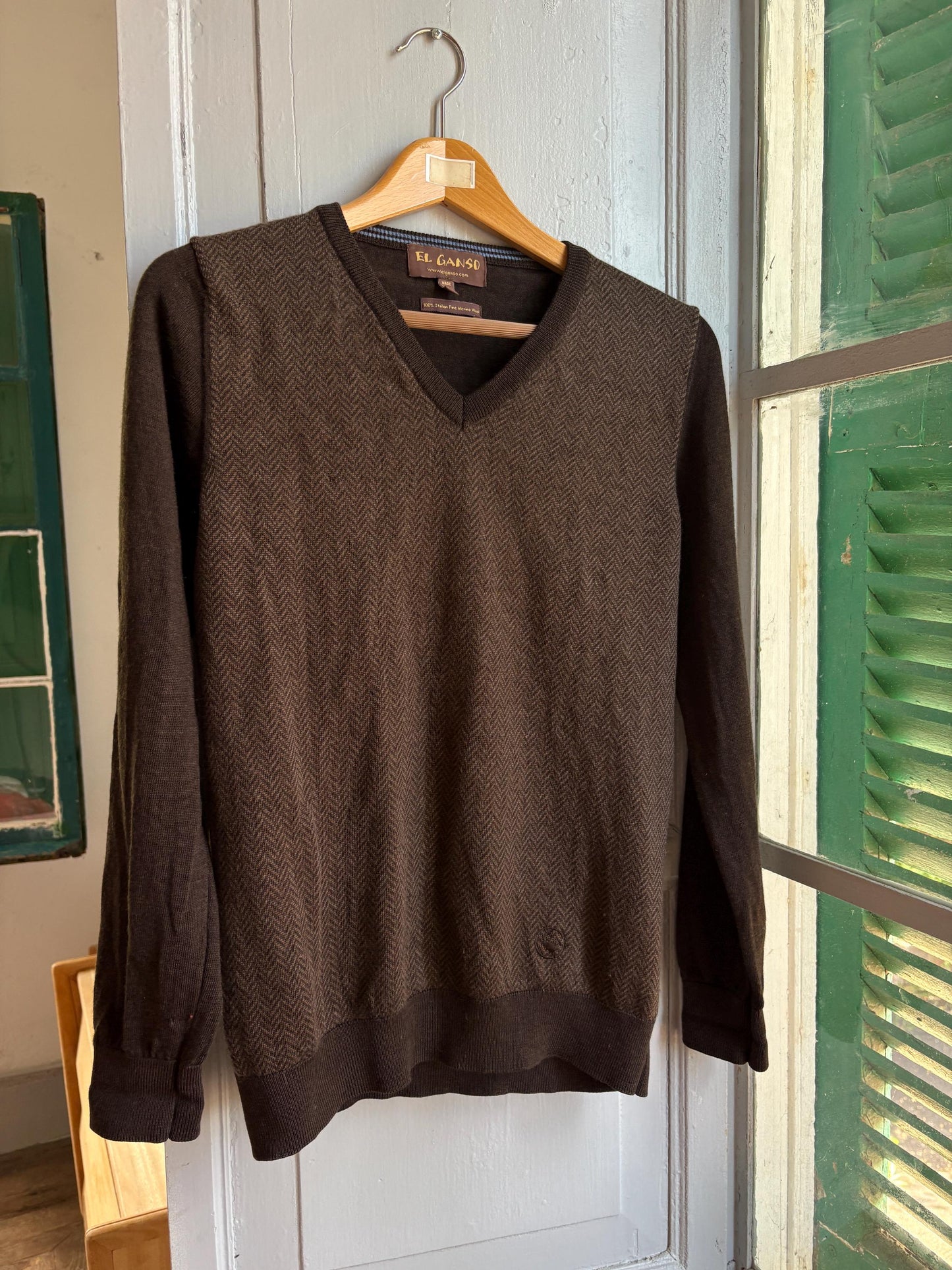Merino Wool men Jumper, Brown V Neck Sweater, Italian Fine Merino Wool Preppy Old Money Luxury Knit, Winter Pullover