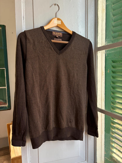 Merino Wool men Jumper, Brown V Neck Sweater, Italian Fine Merino Wool Preppy Old Money Luxury Knit, Winter Pullover