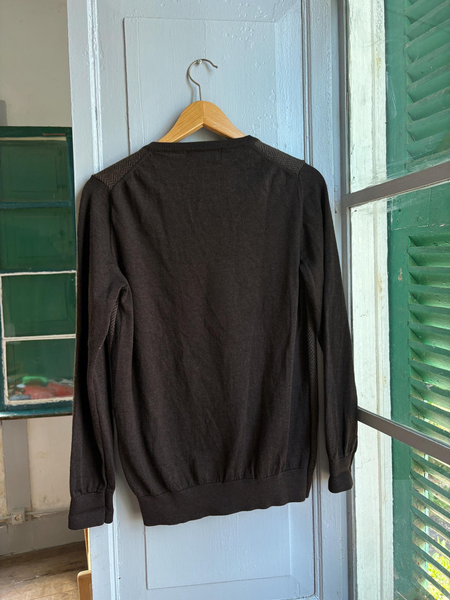 Merino Wool men Jumper, Brown V Neck Sweater, Italian Fine Merino Wool Preppy Old Money Luxury Knit, Winter Pullover