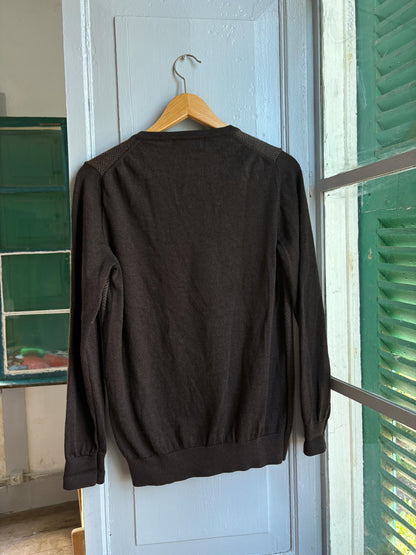 Merino Wool men Jumper, Brown V Neck Sweater, Italian Fine Merino Wool Preppy Old Money Luxury Knit, Winter Pullover
