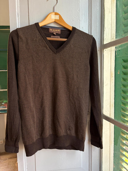 Brown Merino Wool V-Neck Jumper — detail