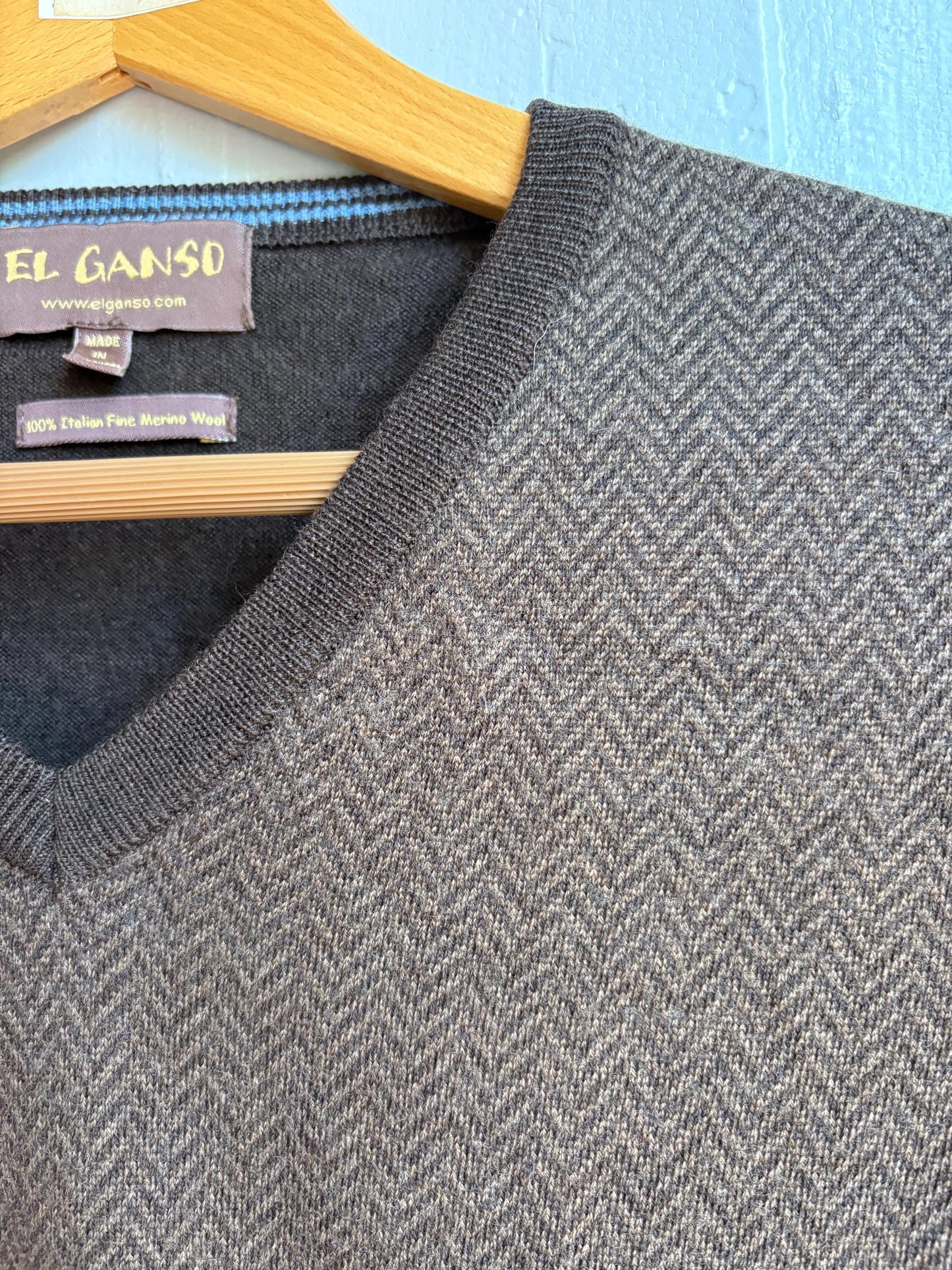 Brown Merino Wool V-Neck Jumper — additional view 7