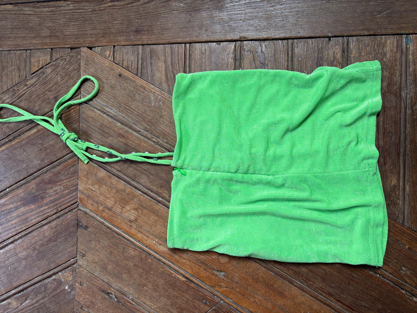 Y2K Lime Green Halter Top With Gemstone Straps — additional view 8