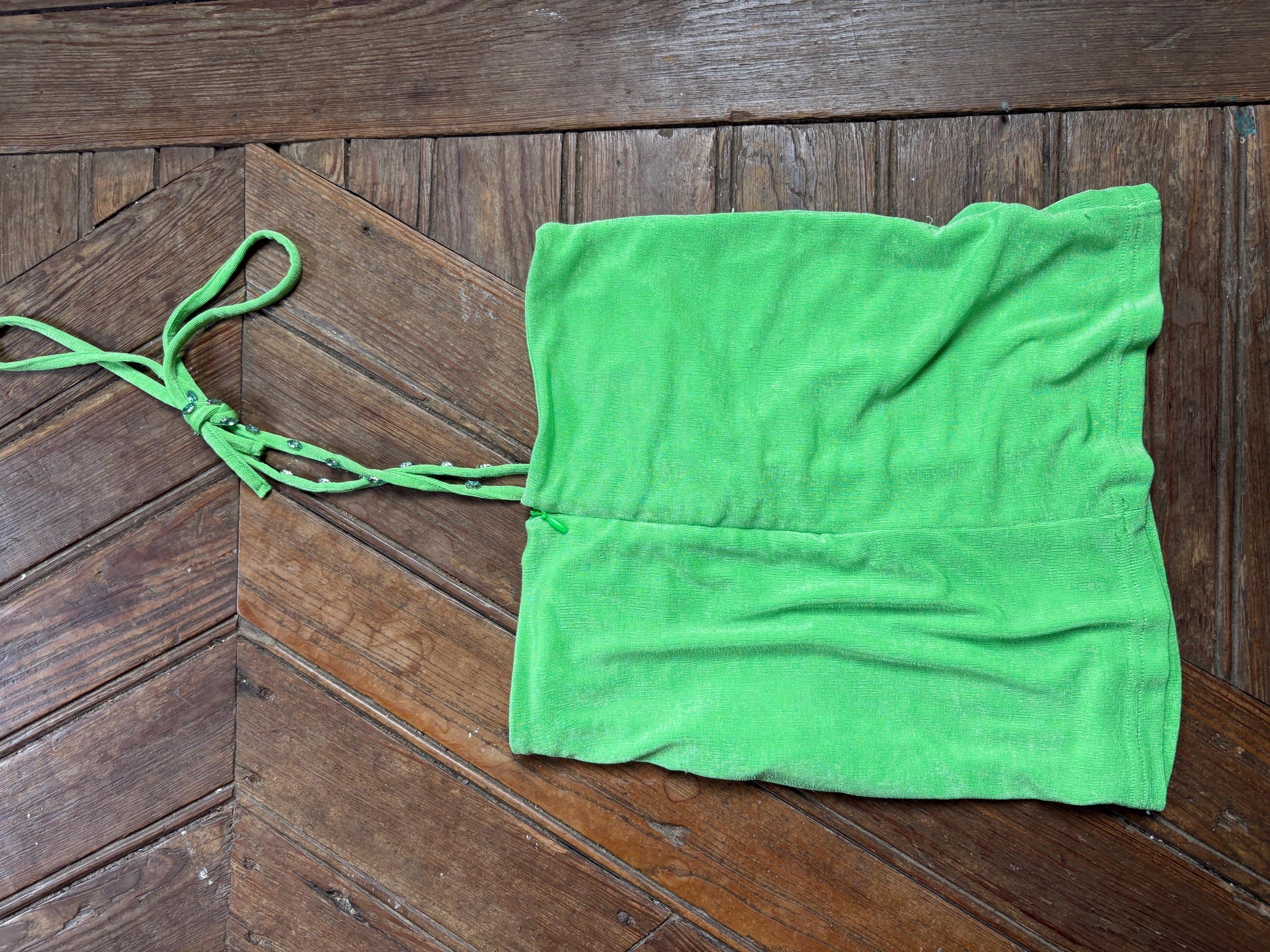 Y2K Lime Green Halter Top With Gemstone Straps — additional view 8