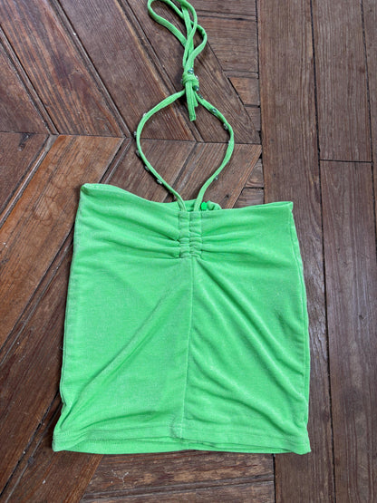 Y2K Lime Green Halter Top With Gemstone Straps — detail