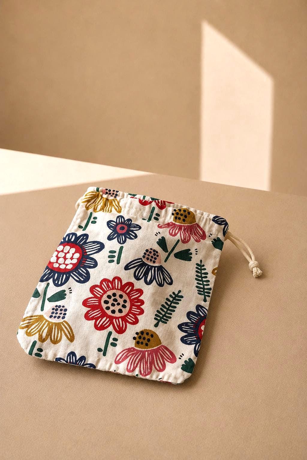 Floral Organic Cotton Drawstring Pouch